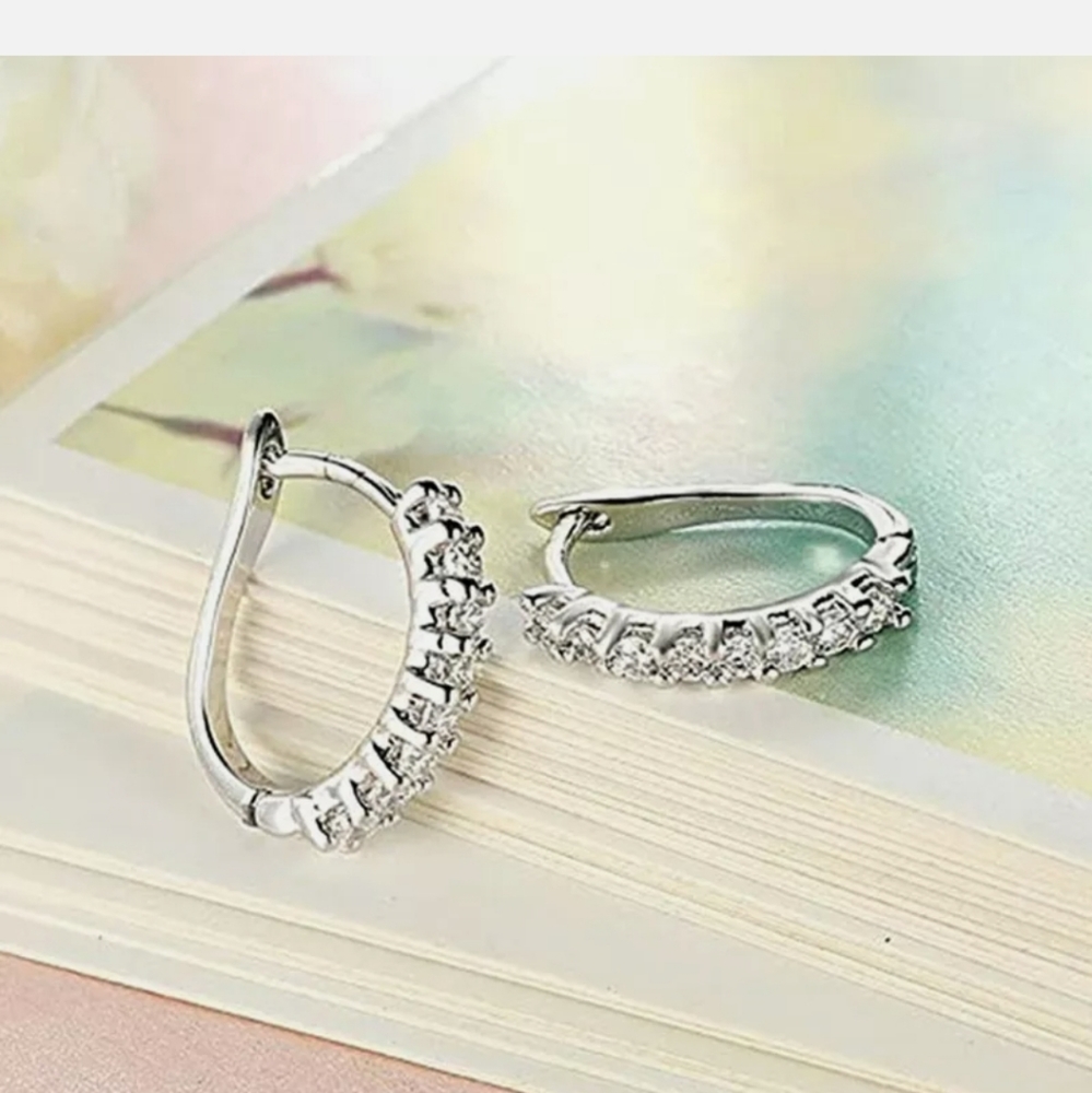 Silver filled white Diamond Hoop Earrings - Picture 1 of 3